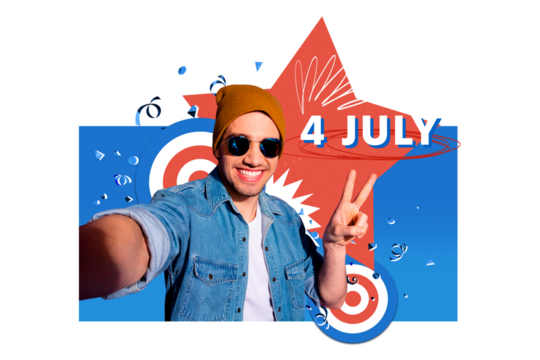 Composite collage image of selfie photo v-sign man national independence america day fourth july concept fantasy billboard comics zine