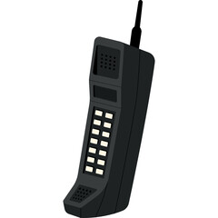 Retro Brick Cell Phone With Antenna And Buttons On A White Background