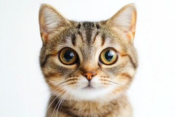Close-Up Portrait of a Scottish Fold Cat with Expressive Golden Eyes on Clean White Background
