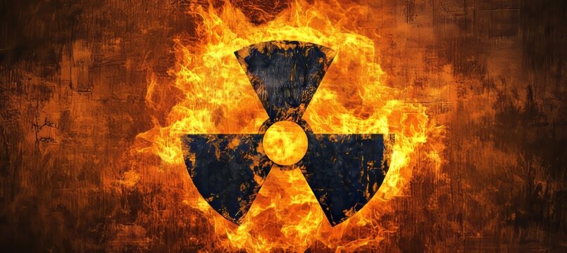 Burning Radiation Hazard Symbol Abstract Background of Nuclear Disaster and Contamination Sign