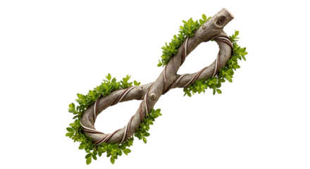 Infinity Symbol Made of Twig and Green Leaves on Black Background isolated on a transparent background