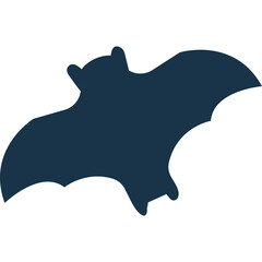 Dark Blue Silhouette of a Flying Bat with Wings Spread on a Transparent Background