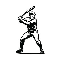 Hand drawn of Dynamic Baseball Batter Ready to Swing