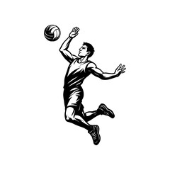 Hand Drawn of a Dynamic Volleyball Player Mid-Air Spike Action