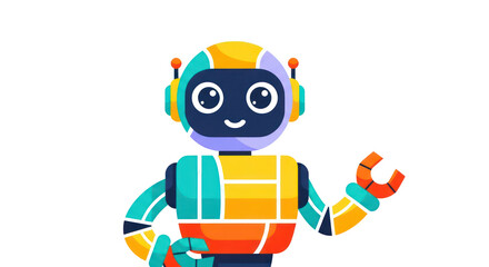 Fototapeta premium funny cartoon robot with banner