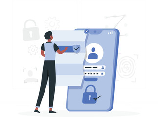 Person logging into a smartphone with fingerprint and password security login mobile