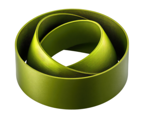 Curved ribbon forms circle, green & yellow sheen