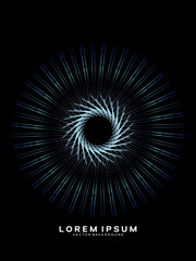 Music poster design background. Electro Sound Cover Template with dynamic abstract gradient circular geometric line shapes for t-shirt screen printing, technology, digital, party, festival and club.