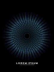 Music poster design background. Electro Sound Cover Template with dynamic abstract gradient circular geometric line shapes for t-shirt screen printing, technology, digital, party, festival and club.