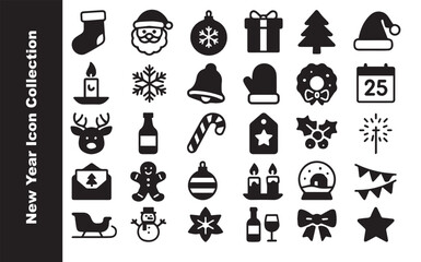 Merry Christmas and Happy New Year Line Icon Set. Winter Holiday Symbols Collection.