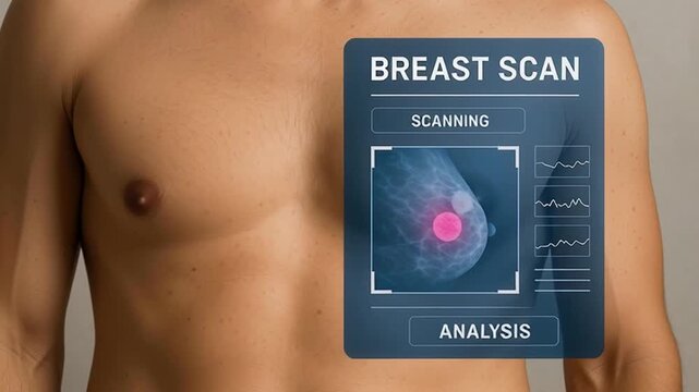 Breast scan medical imaging technology detailed analysis of chest tissue highlighting abnormality for medical diagnosis health monitoring clinical examination and care setting