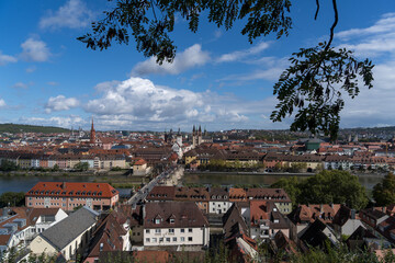 Panorama of Wuerzburg opening from Marienberg castle, Germany