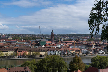 Panorama of Wuerzburg opening from Marienberg castle, Germany