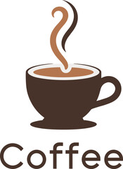 Coffee cup logo, hot drink vector, steam swirl graphic, café branding, espresso icon, beverage illustration, stylish mug, saucer design, warm drink symbol, coffee typography
