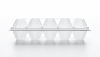 Translucent plastic egg carton, empty, ten spaces, on white