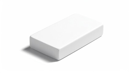 Oblong white solid with rounded edges on a white surface