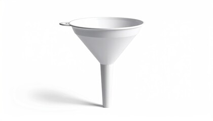 White metal funnel, simple design, against a plain background
