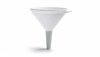 White plastic funnel, casting a shadow on white background