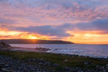 Russia, Murmansk region, Rybachy Peninsula. Sunset on the Barents Sea coast. August 2025