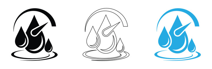 Fototapeta premium Modern water drop icon symbol for fluid and liquid concepts,Water drops icons. Water drop shape.Vector illustration,Water drop icon isolated on white background in three styles