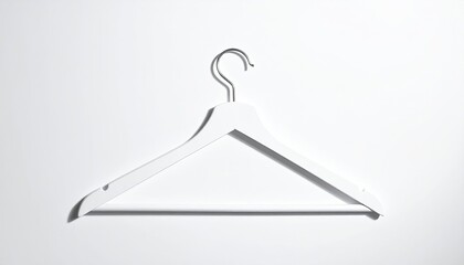 White wooden hanger with metal hook, against white