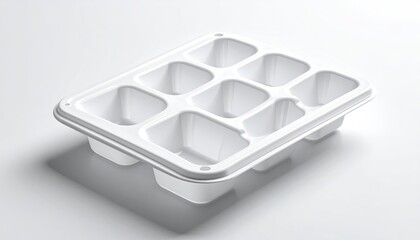 White plastic 8-compartment tray, side profile
