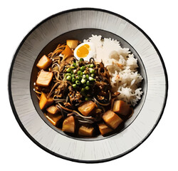 lunch meal, meat, rice, egg and peas on a plate vector illustration