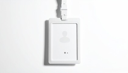 Plain white ID badge with lanyard, person icon, simple