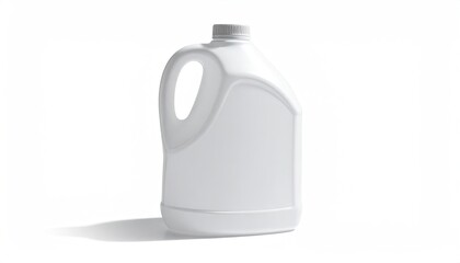 Plain white plastic jug with handle and grey cap, isolated