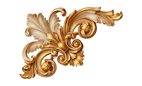 Golden Baroque Floral Ornament isolated on a transparent background