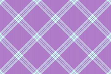 Coloured textile plaid texture, christmas ornament seamless background vector. Direct tartan check fabric pattern in purple and light colors.
