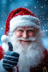 A man dressed as Santa Claus giving a thumbs up