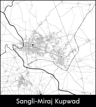 Sangli Miraj Kupwad city map, India - Topographic vector map poster