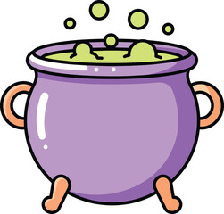 Cartoon witch cauldron vector illustration boiling potion for Halloween magic