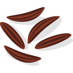 Five Brown Cumin Seeds Scattered On White Transparent Background With Subtle Shadows Natural Spice Ingredient For Cooking And Seasoning
