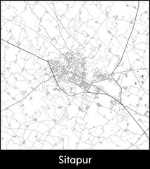 Sitapur city map, India - Topographic vector map poster
