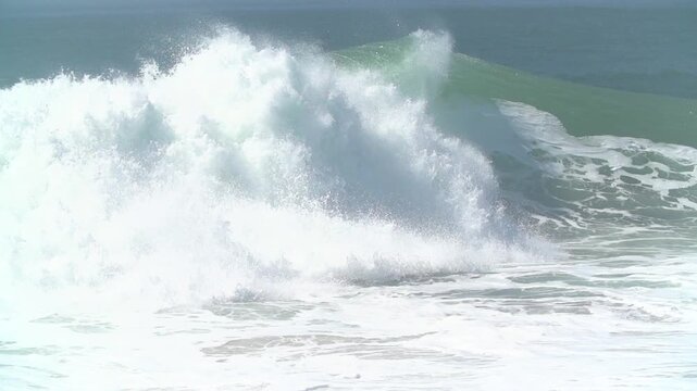Slow motion waves crashing in Newport beach