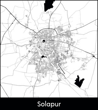 Solapur city map, India - Topographic vector map poster