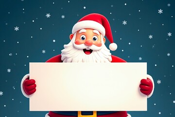 A cartoon santa claus holding a blank sign in his hands