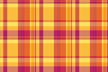 Mixed fabric texture textile, primary check vector pattern. Independence day plaid background seamless tartan in red and orange colors.