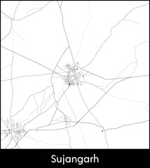 Sujangarh city map, India - Topographic vector map poster