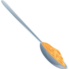 A Shiny Silver Spoon Filled with Golden Baked Beans Against a Transparent Background Showing a Slight Gradient on the Beans and Spoon Reflecting Light