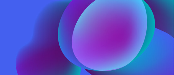 Abstract fluid shapes blend, creating vibrant purple, blue gradients. Soft lighting emphasizes smooth transitions, modern aesthetic.