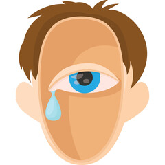 A Sad Cartoon Face With A Single Tear Rolling Down Its Cheek And Blue Eyes With Brown Hair On Transparent Background