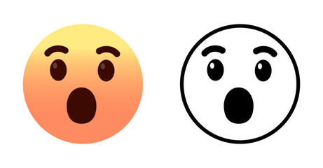 Surprised or shocked emoji face, emoticon in color and outline styles showing shock or amazement. Perfect for awe, surprise, gasp, wonder, oops, and emotion in social media, chat apps, reactions