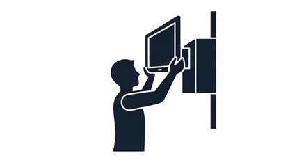 Man Installing Flat Screen Television on Wall Mount.