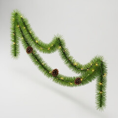 Realistic Christmas Garland with Lights and Pine Cones, Festive Decoration
