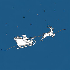 Minimalist Santa Sleigh and Reindeer Outline, Christmas Scene