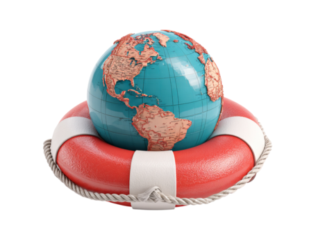 Earth globe on life preserver isolated on a transparent background