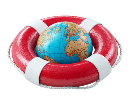 Globe in Red Life Preserver isolated on a transparent background - Powered by Adobe